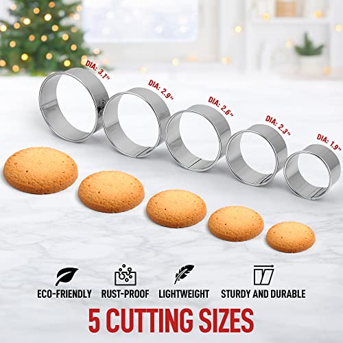 Zulay (5-Pieces) Round Cookie Cutters - Stainless Steel Rustproof Circle Biscuit Cutter Molds - Assorted Round Cookie Cutters With Rolled Top Edges For Dough & Pastries #TOP4