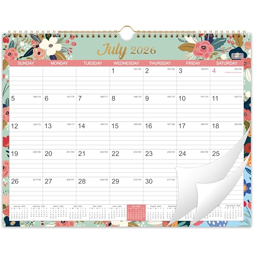 Calendar 2026-2027 - Wall Calendar 2026-2027, Jul.2026 - Dec.2027, 26-27 Wall Calendar 18 Month, 15" x 11.5", Twin-Wire Binding, Julian Dates, Large Block, Notes, To-do List, Thick Paper, Perfect for Organizing - Floral
