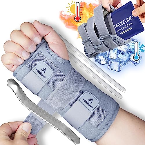 mezzuno Muñequera Profesional para Tendinitis y Túnel Carpiano - Incluye Gel Pack de Frio y Calor Reutilizable - Alivio Efectivo para el Dolor y Entumecimiento de Manos-(S/M, DERECHA)