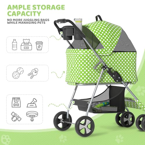 Image of Magshion 3-in-1 Foldable Pet Stroller for Small to Medium Dogs and Cats | Dog Travel Jogger with Detachable Carrier, Cup Holder & Storage Basket, For Small /Medium Dogs & Cats Up to 33 lbs