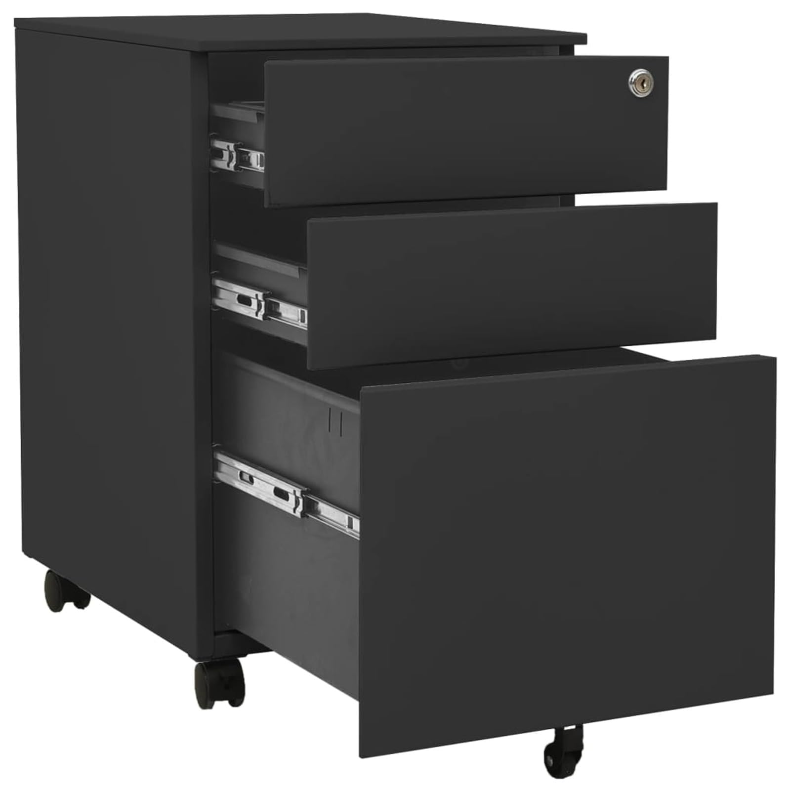 Schedario Mobile Antracite 39x45x60 cm in Acciaio,Cassettiera, Mobiletto da Ufficio con Serratura,Regolabile per Cartelle Sospese, Superficie Testurizzata, per Ufficio, Studio
