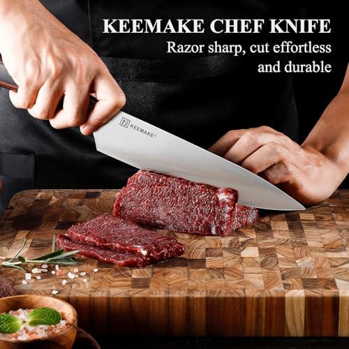 KEEMAKE Profi Kochmesser 20 cm - Extrem Scharfes Küchenmesser aus Edelstahl mit Ergonomischem...