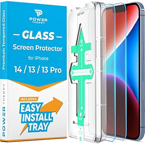 Power Theory Designed for iPhone 14 Screen Protector Tempered Glass, Also for iPhone 13/iPhone 13 Pro [Case Friendly] Full Cover with Easy Install Kit, 2 Pack Cover