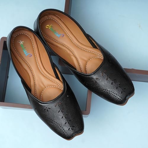 Image of Duosoft Women's Leather Ballet Flats, Black Perforated Design, Comfort Cushioned Insole, Slip-On Style Bellies Dw-201-Tan