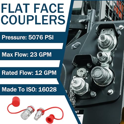 Image of 1 /4 inch Skid Steer Flat Face Hydraulic Quick Connect Couplers With Dust Covers - Compatible With Parker FE Series | Safeway FFE49 Series | Faster FFH Series