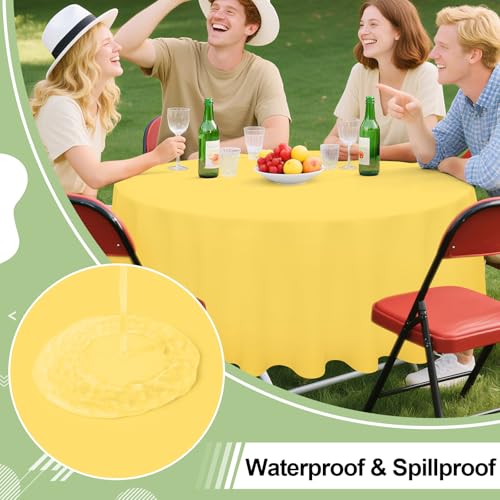 Image of 4 Packs Disposable Plastic Table Cloth, 84 inch Round Waterproof Tablecloth, Leakproof & Sturdy Decorative Table Covers for Picnic, Party, Outdoor and Back to School, Yellow