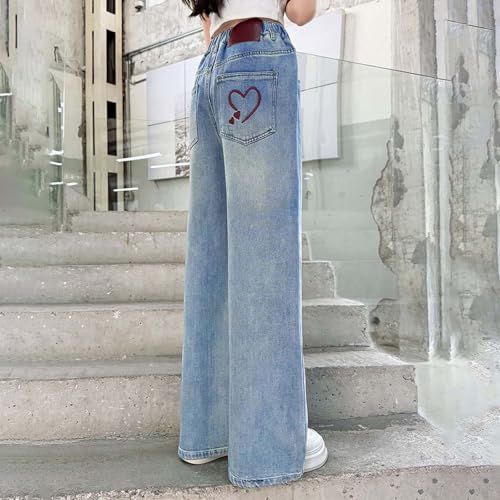 Girls Jeans Baggy Wide Leg High Waisted Denim Pants with Pockets Y2K Streetwear Comfort Straight Leg Trousers 5-14Y3