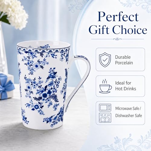 Taza alta de porcelana fina con diseño floral 14 oz miniatura 2