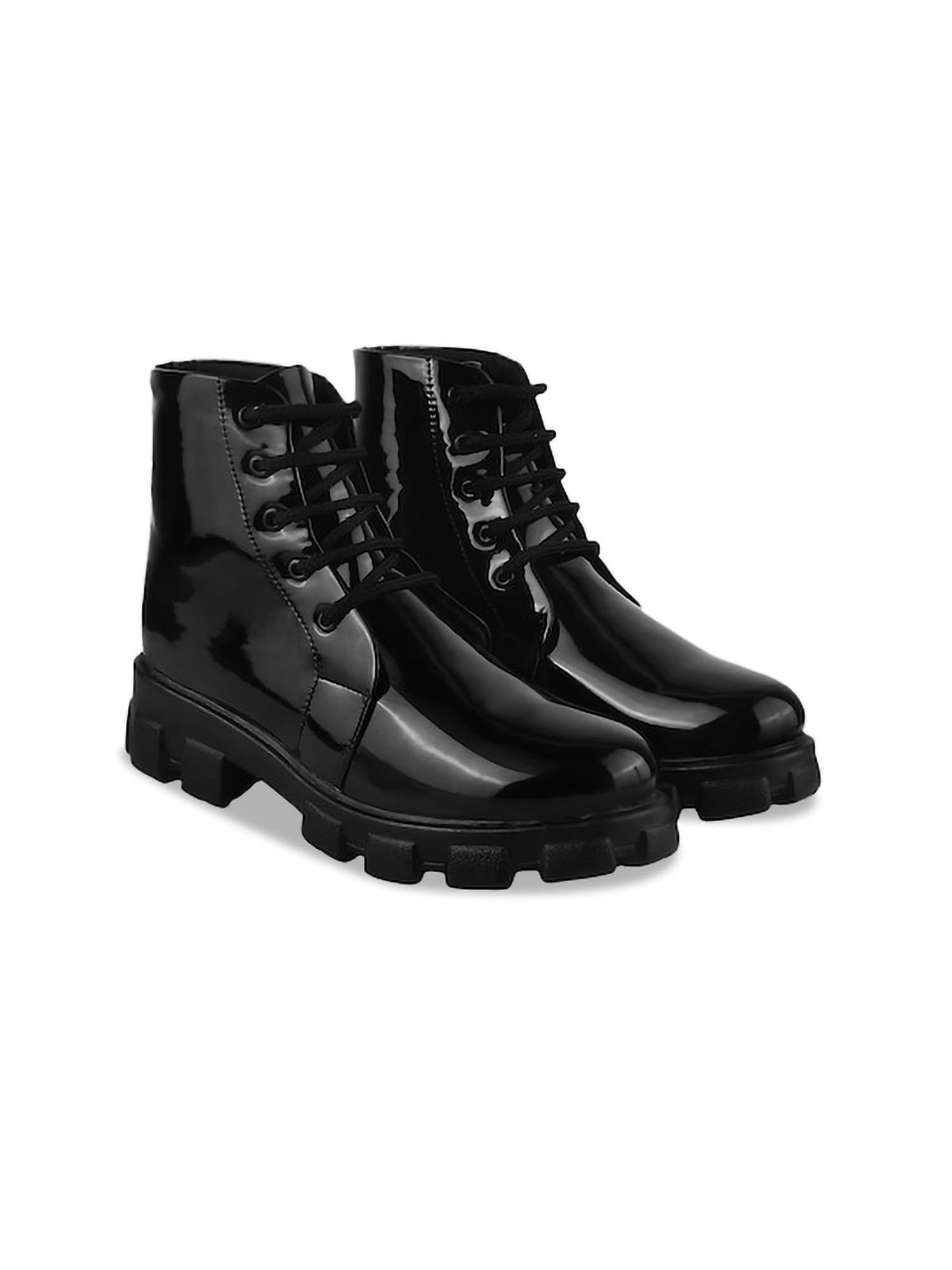 Smart Casual Patent Leather Lace up Boots for Women's & Girl's-image-19