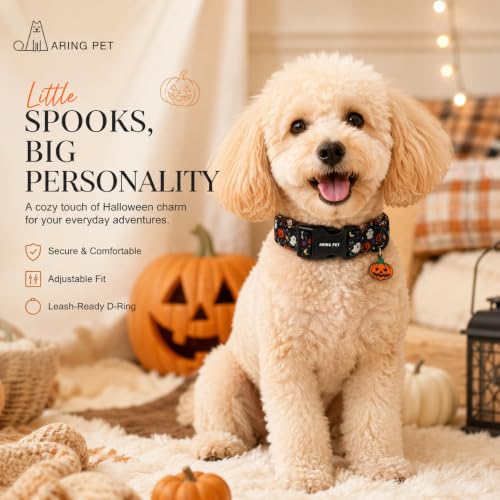 Image of ARING PET Halloween Dog Collar for Puppy Small Medium Large Dog-Black L | Cute Festival Spooky Night Doggy Collars for XS S M L XL Boy Girl Dog, Ghost Pumpkin, Soft Comfy Sturdy, Trick or Treat Party