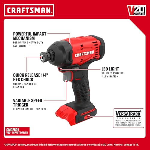 Image of CRAFTSMAN V20 Cordless Drill Driver and Impact Driver, 2 x 2Ah Lithium Ion Battery and Charger, Two Power Tools, 1700 RPM 1 /2 In. Electric Drill, 1800 Torque 1 /4 Impact Screwdriver (CMCK201D2)