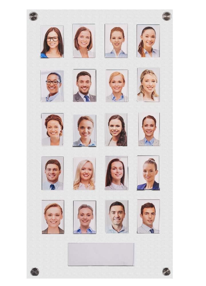 Get Acrylic Photo Frames - Frosted Clear 20 Pocket Image Staff, Student, Employee Display Board With Pocket Header. 605mm Height x 328mm Width (60.5cm x 32.8cm)
