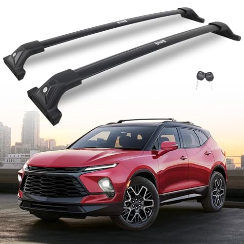 Image of 330 lbs Lockable Roof Rack Cross Bars Fit for 2019-2026 Chevy Chevrolet Blazer with Side Rails (Not for EV), Aluminum Crossbars Cargo Carrier for Bike Kayak Skis Rooftop Accessories