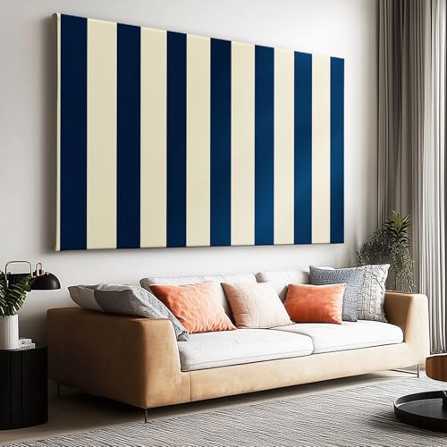 Canvas Wall Art Navy Blue Cream Vertical Stripes Wall Pictures, Canvas Print Artwork for Bedroom Office Home Living Room Wall Decor (39' x 30')