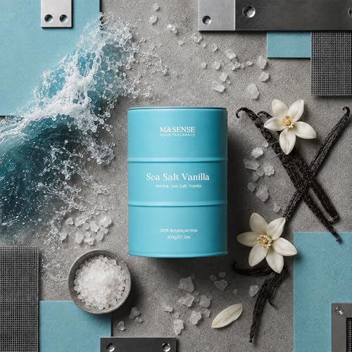 Image of M&SENSE Sea Salt Vanilla Scented Candles Large Beach Candle, Natural Soy Summer Candles 21.2oz 120 Hour Slow Burning,Aromatherapy Candle for Stress Relief Meditation Relaxing