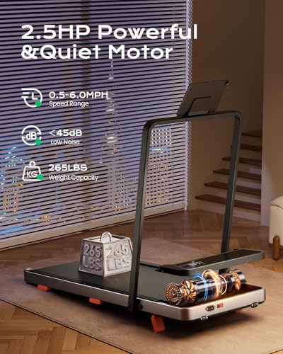 Image of TREAFLOW Walking Pad with Incline, Foldable Treadmill with Handrail for Home Office, Portable Walking Machine, Low Noise, LED Display, 6.2 MPH