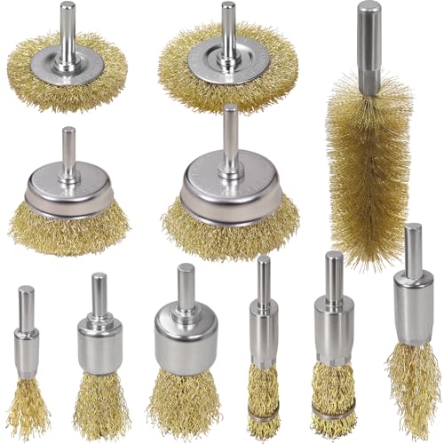 SBGGRL 11 Pcs Wire Brush Drill Attachments-Wire Wheel for Drill Set Carbon Steel Cup & End Brushes with Soft Bristles for Metal Stripping Rust & Paint Removal Die Grinder Accessories 1/4 Shank