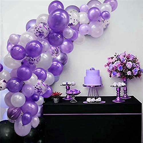 133 Pieces Purple Balloon Arch Garland Kit, Purple White Confetti Balloons for Wedding Birthday Graduation Party Decorations