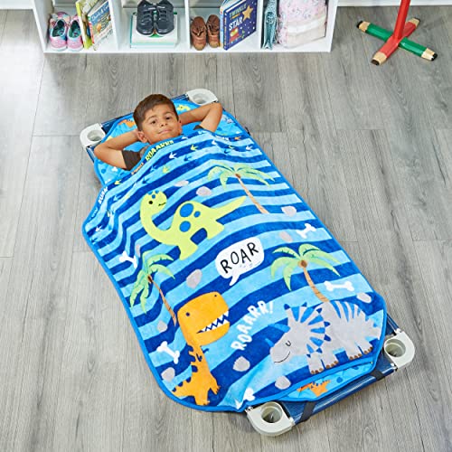 Image of EVERYDAY KIDS Cute Preschooler and Toddler Cot Nap Mat for Home, Daycare, Preschool and Kindergarten; Easy to Roll Sleeping Mat with Elastic Straps, Pillow and Blanket