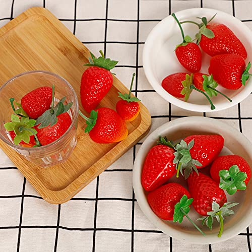 Happy Trees 30 Pieces Artificial Strawberries Assorted Size, Lifelike Plastic Fake Fruit Decoration for Home Kitchen Party Photography Props