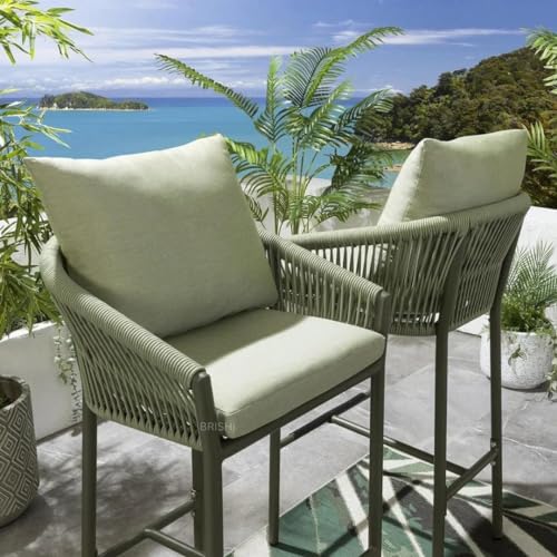 Image of BRISHI Outdoor Bar Set Garden Patio Bar Set 1 +4 4-Chairs and 1-Table Set Balcony Braid & Rope (Green)