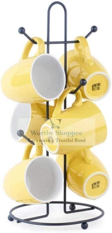 Tea Cup Stand Mug Holder Wrought Iron Heavy Quality Cup Stand For 6 Cup Kitchen Shelves, Cast Iron, Black, Pack Of 1 - Tabletop