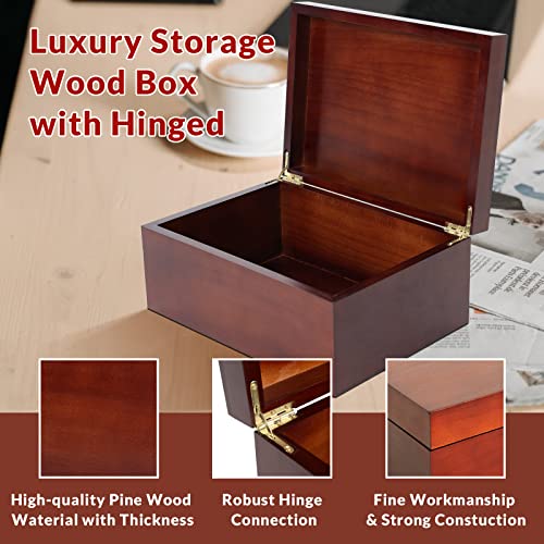 Wooden Storage Box With Hinged Lid, Large Cedar Lidded Wood Decorative Keepsake Boxes For Jewelry, Treasure, Gift, Toys, Home, Memory -11 X 8 X 5 Inch (Brown) #TOP3