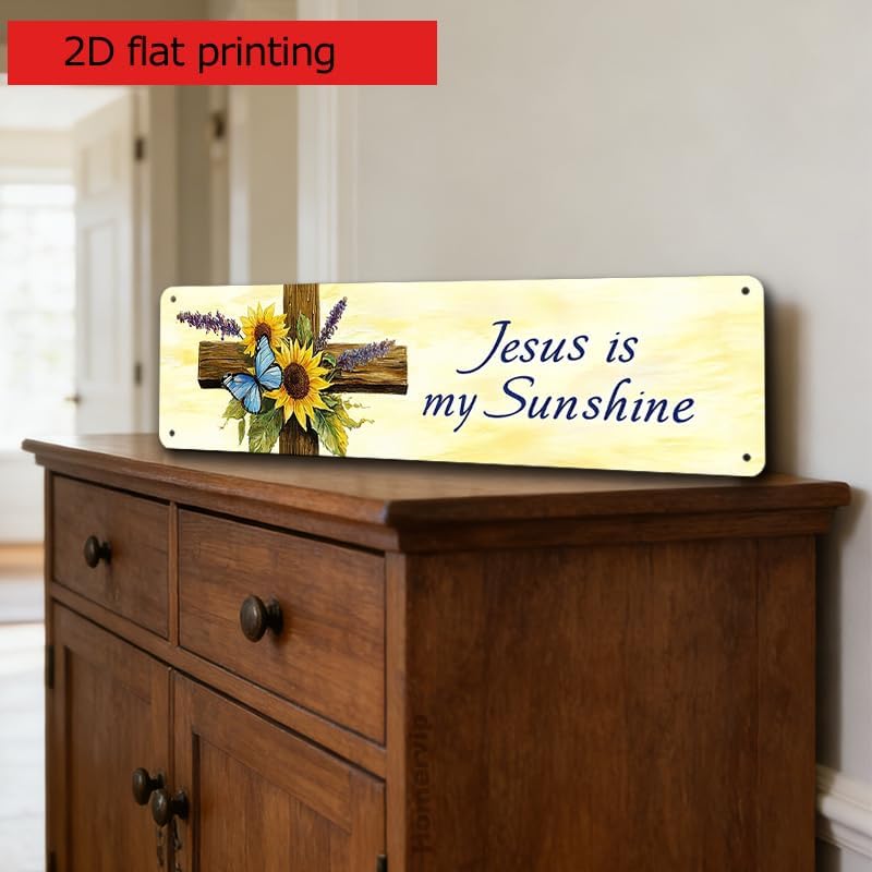 Decorative Tin Signs Vintage Rustic Jesus is My Sunshine Wooden Cross Sunflower Blue Butterfly Metal Wall Art 100% Aluminum Rustproof Waterproof Corrosion Resistant 4 * 16Inches image 5