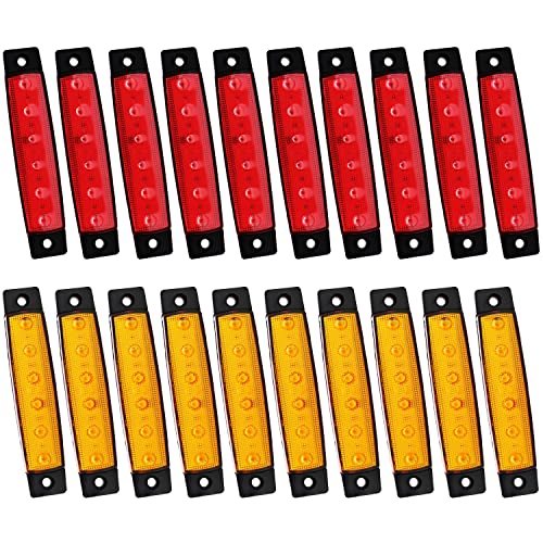Meerkatt (Pack of 20 3.8 Inch 10 Amber & 10 Red 6 LED Clearance Lamp Side Indicators Marker Sealed Turn Signal Lights Truck Van Lorry ATV Bus RV Trailer Caravan Boat 12v DC TK12
