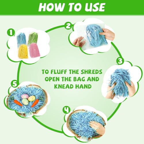 MARFOREVER 200 g Ostergras Papier, Ostergras Bunt Dekogras Ostern Osternest Gras Geschreddertes Papier Füllmaterial für Osterkorb Geschenkverpackung Osterparty Geschenktüte Dekorationen 4 Farben