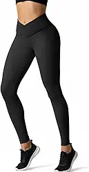 Leggings femininas de treino de cintura alta com nervuras, sem costura, cruzadas, para ioga e levantamento de bumbum, Preto, P
