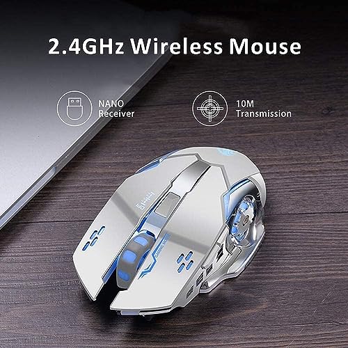Image of COOLCOLD Gaming Mouse | Rechargeable, Wireless Gaming Mouse | with Type c OTG Dongle, 2.4Ghz RGB Lights Mice, Upto 2400 DPI 6 Button, 4 Color Breathing Lights, Distance-10m, (White)