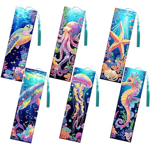 Kit de Marque Pages Diamantés Animaux Marins FREEBLOSS avec 6 Pendentifs Cristal