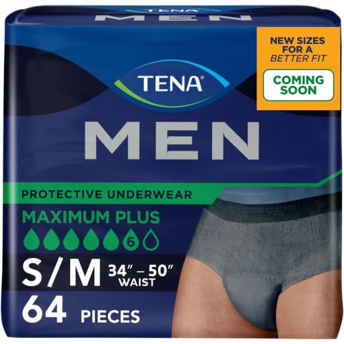 Image of TENA Men Super Plus Protective Underwear, Heavy Absorbency, 34-50 in, 64 ct | Designed to feel like regular underwear, these provide a close fit with reliable protection from leaks, odor and wetness