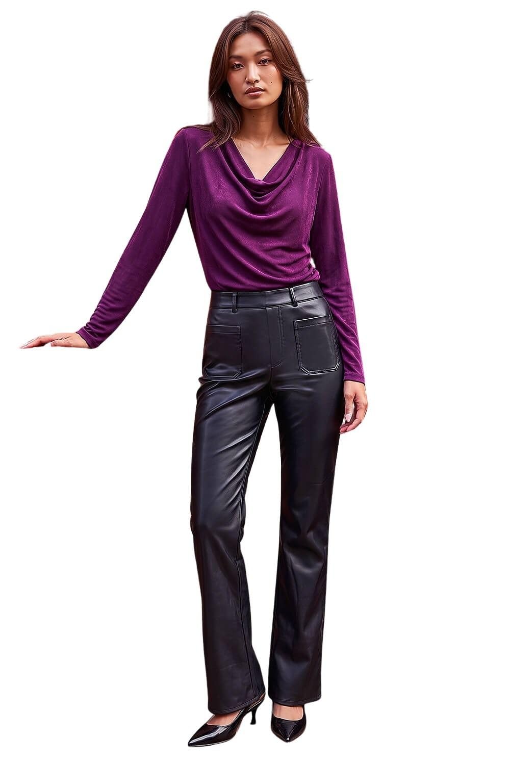 Roman Faux Leather Bootcut Trouser - Black - Womens Size 18