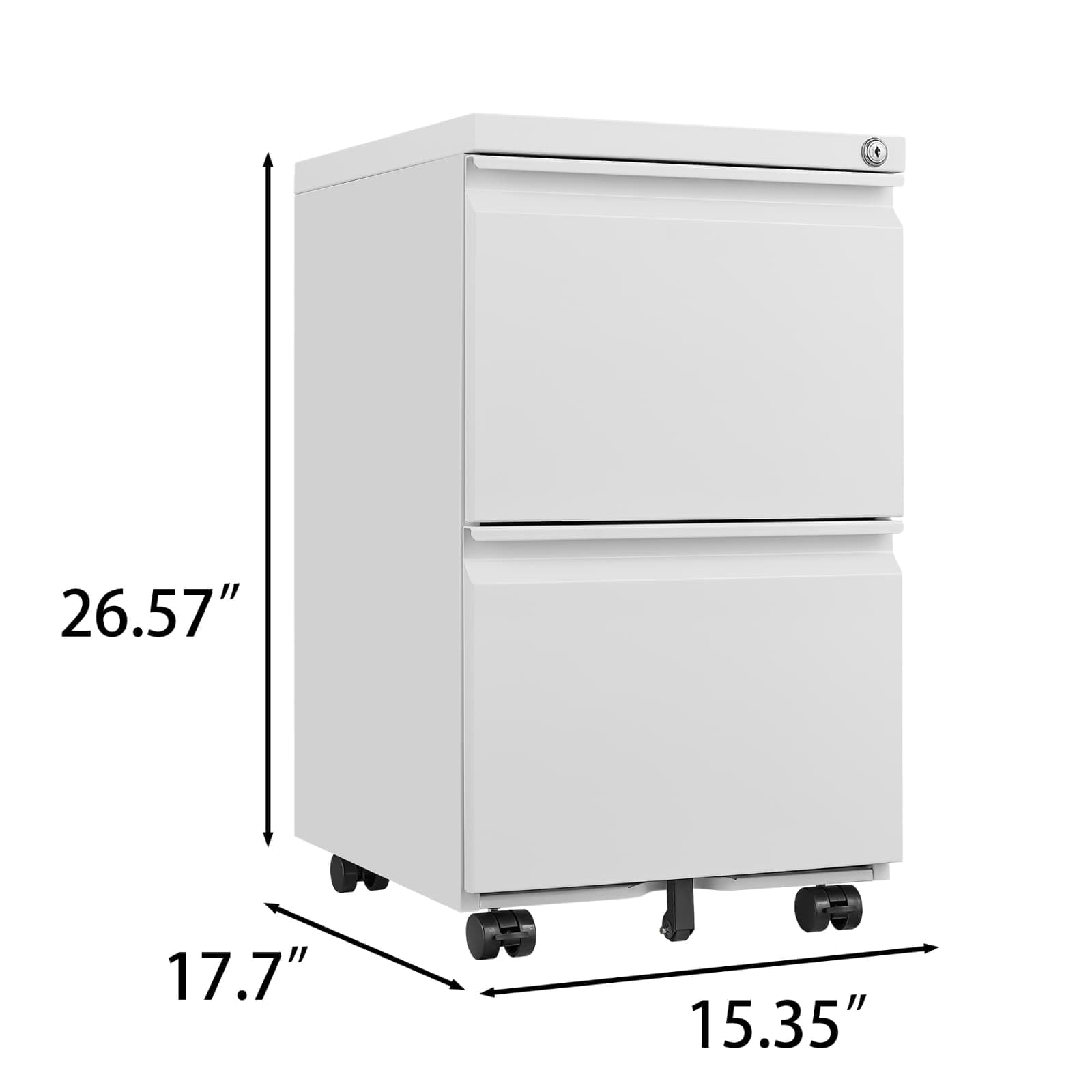 PUGSDRLY Armoire Bureau avec 2 Tiroirs pour Dossiers légaux/Lettres/A4,Caisson Bureau Mobiles avec Rangement,Armoire Metallique,Classeur Polyvalent,Design 5 Roues Anti-basculement (Blanc-C)