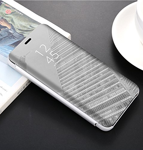 Hülle® Mirror Plating Clear View Stand Function Flip Case Compatible for OnePlus Nord/OnePlus 8 NORD 5G/OnePlus Z (Silver) - Image 3