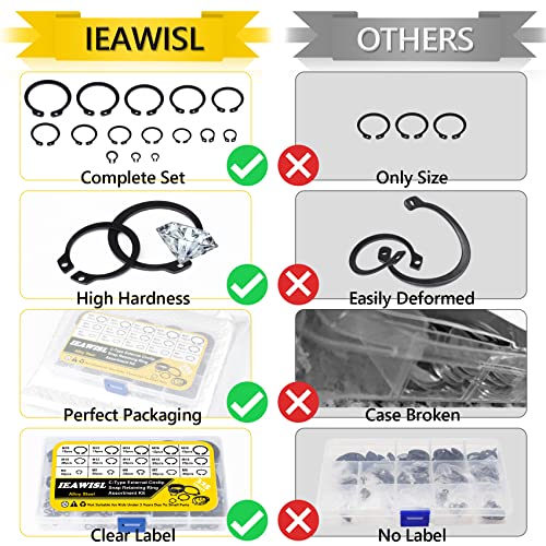 Ieawisl IEAWISL-325 Snap Ring Shop Assortment, Alloy Steel Retaining Ring 325 Piece 15 Sizes C-Clips External Retaining Ring Assortment Kit thumb #1