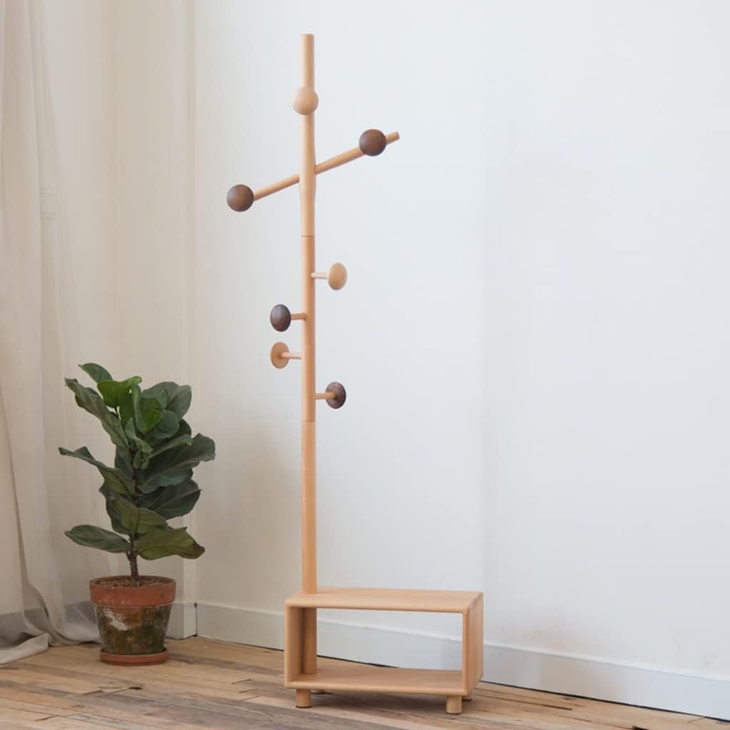 Wooden Clothes Rack Design Floor Clothes Hat Rack Single Pole Standing Bedroom Furniture(E)