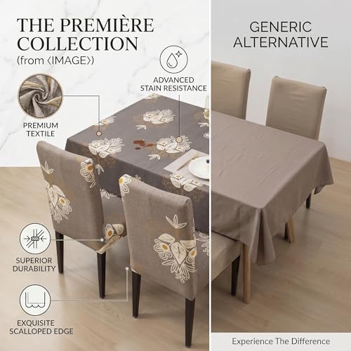 Image of Styleys Dining Chair Cover with Table Covers for Kitchen Waterproof Dining Table Cloth (1 Table Cover + 4 Chair Cover, Beige Brocade, CTSD3127)