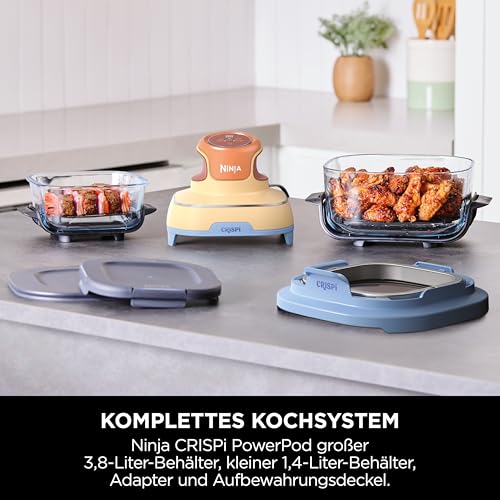 Ninja CRISPi Tragbare Heißluftfritteuse, 3,8 l & 1,4 l, 4-in-1: Heißluftfrittieren, Braten, Aufknuspern, kompaktes Design, 2 abnehmbare Glasbehälter & Deckel, 1700 W, Mango-Wolken FN101EUORPR 4