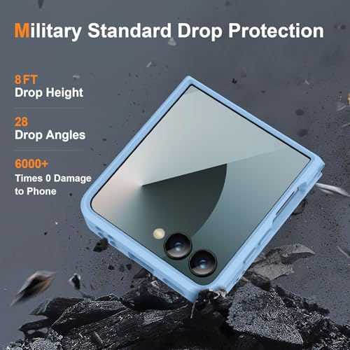 Image of ORETECH Magnetic for Samsung Galaxy Z Flip 7 Case, with [2 x Screen Protector] Translucent Back Non-Slip Hard PC Shockproof Bumper Protective Case for Samsung Z Flip 7 - Sierra Blue