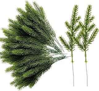 100 Packs Artificial Plants Pine Needles Branches Garland, 6.7x2.0 Inch Fake Green Plants Pine Needles-Greenery Pine Picks for DIY Christmas Garland Home Garden Decoration