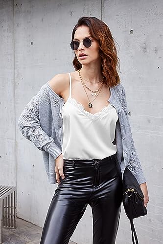 Ekouaer Women's 2 PCS Cami Top Satin Tank Top Adjustable Spaghetti Strap Camisole3