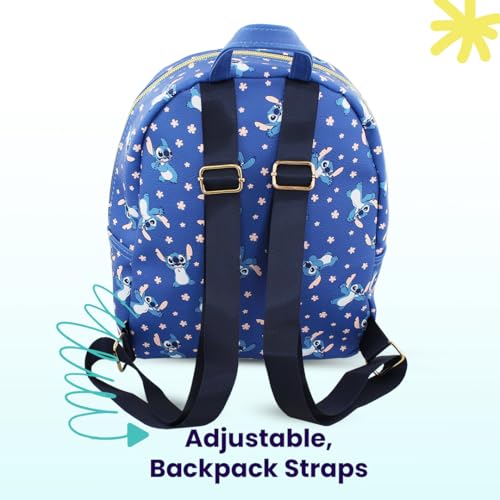 Image of Disney Stitch with Flowers Mini PU Leather Backpack Purse with Adjustable Straps 10 In