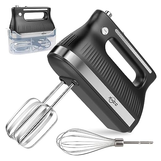 MHCC 5-Speed Electric Hand Mixer with Snap-On Storage Case, Whisk Beaters, 250-Watt-Black