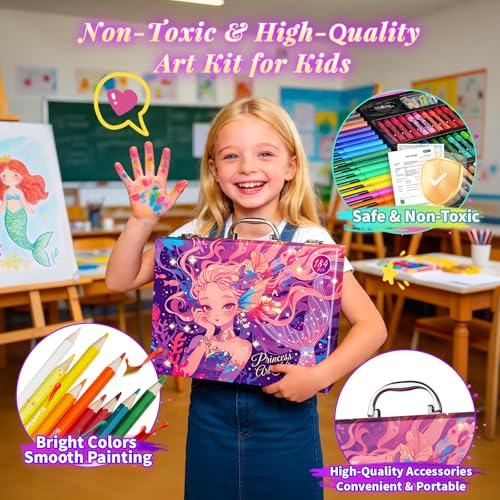 Cokiki Mermaid Art Set for Kids 184 Piece Drawing Kit - image 6