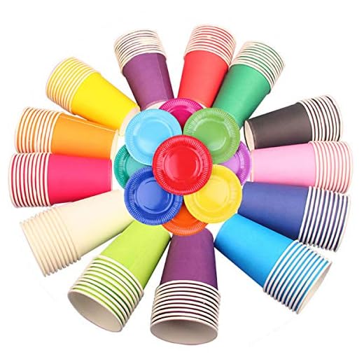 Jicyor 30pcs Vasos de Papel Desechables para Fiestas, Vasos Carton de Colores Biodegradables Vaso de Papel con Plato de Papel Redonda para Bebidas Calientes y Frías Bodas Bricolaje