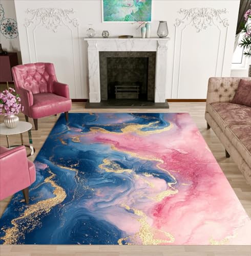 Tapete moderno mármol líquido 7x10 ft para sala y dormitorio miniatura 1