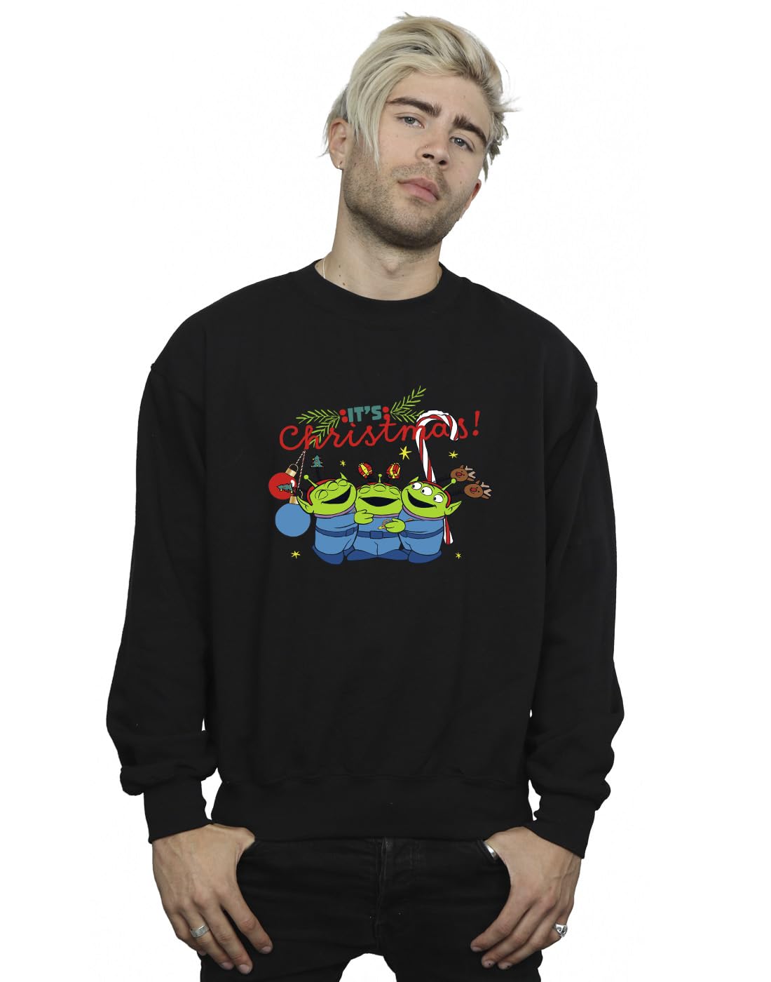 Disney Men's Toy Story Aliens Christmas Sweatshirt Black Large
